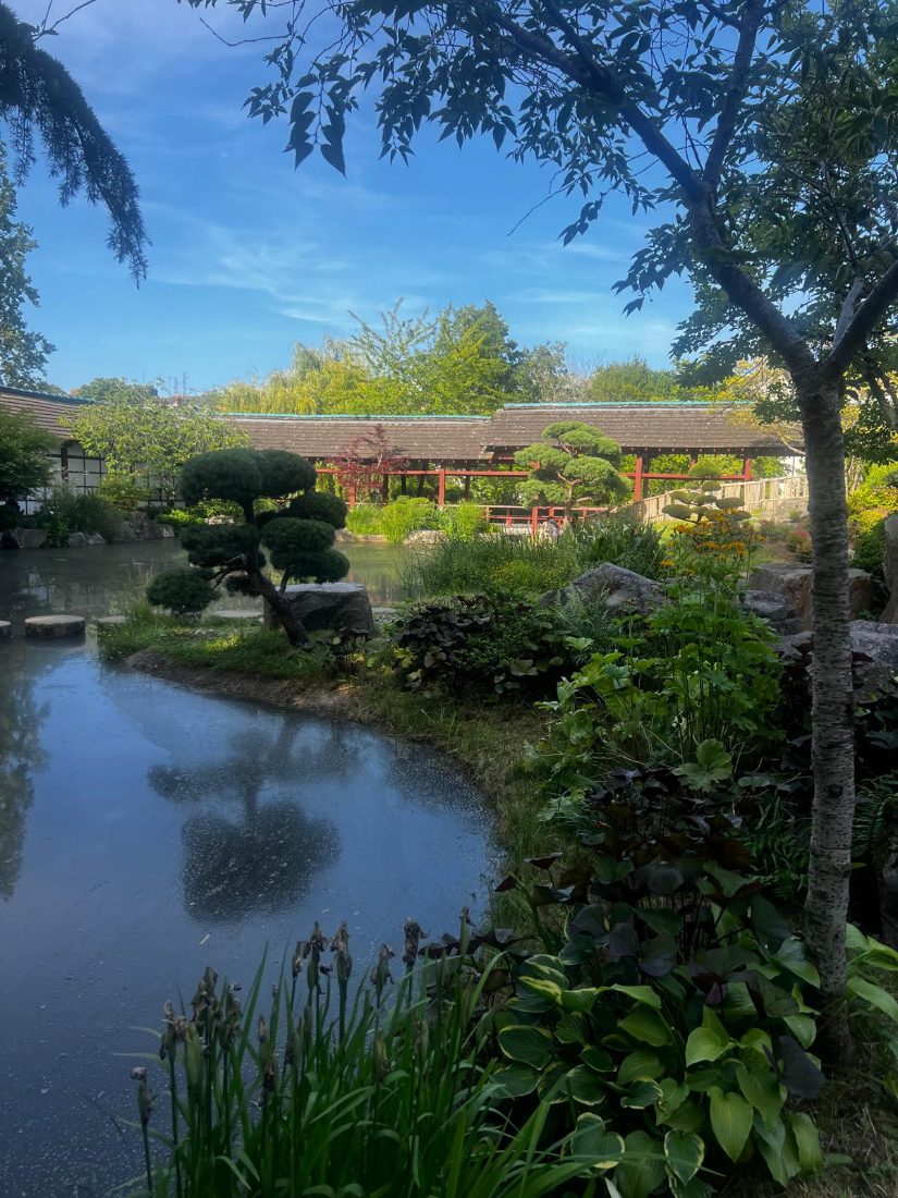 Jardin japonais et pavillon au bord de l'eau